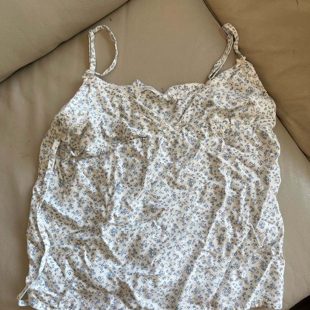 Brandy Melville Blue Floral Tank Top